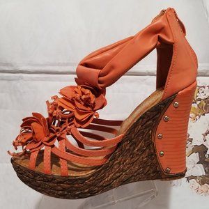 NICOLE LEE OPEN TOE CORK WEDGE SANDALS SIZE 8